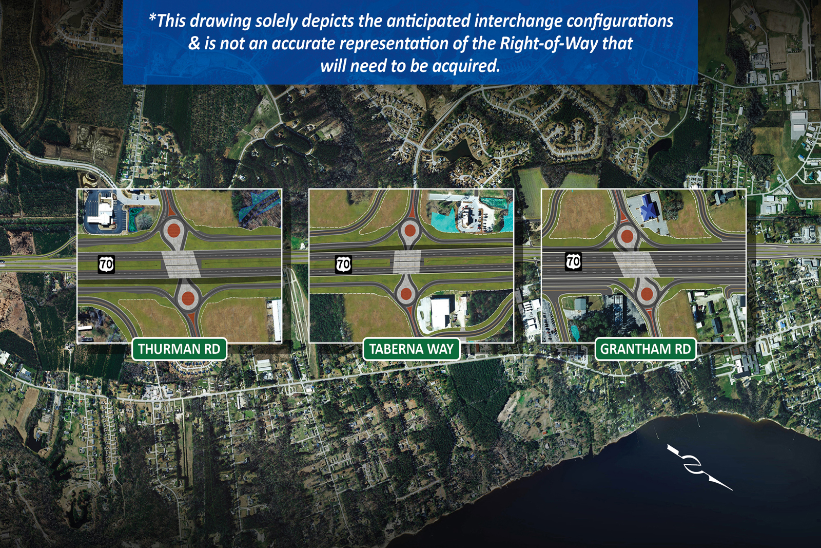 Typical Interchanges at Thurman Road, Taberna Way & Grantham Road*

*Does not show final design